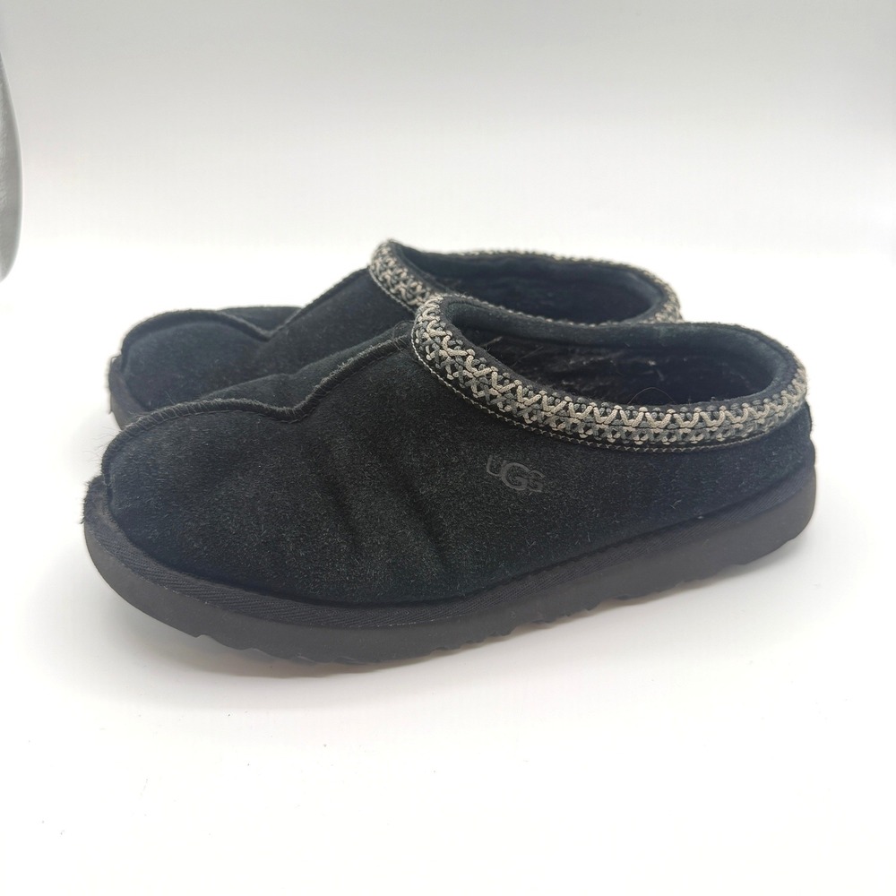 UGG Tasman Slippers Women Size 6 Black Suede Sheepskin Lined Comfort Slip On